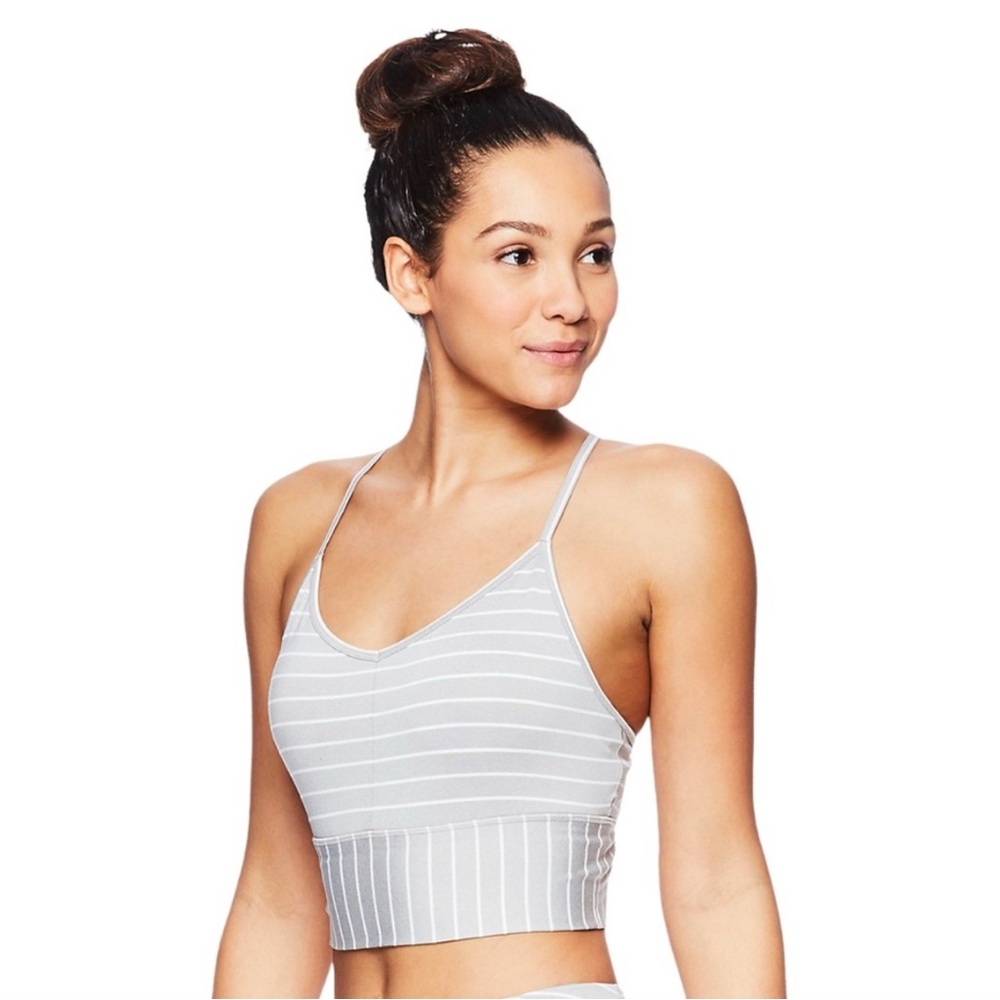 GAIAM Athena Racerback Bralette in Grey White Stripes in US Large